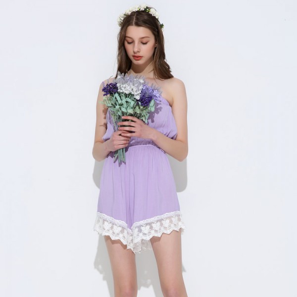 Lavender Wedding Lace Bridesmaid romper PJ set Bride Bridesmaid cotton Bridesmaid Gift